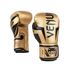 Venum Elite Boxing Gloves - Gold/Black Durable Semi Leather with Triple Density Foam, Ergonomic Shape, and Thermal Regulation Mesh Panel