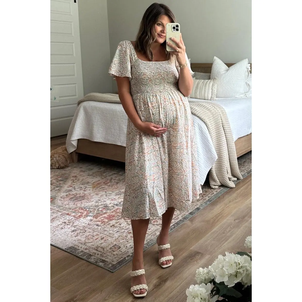 ivory floral smocked maternity maxi dress PinkBlush Ivory Floral Smocked Maternity Maxi Dress Medium