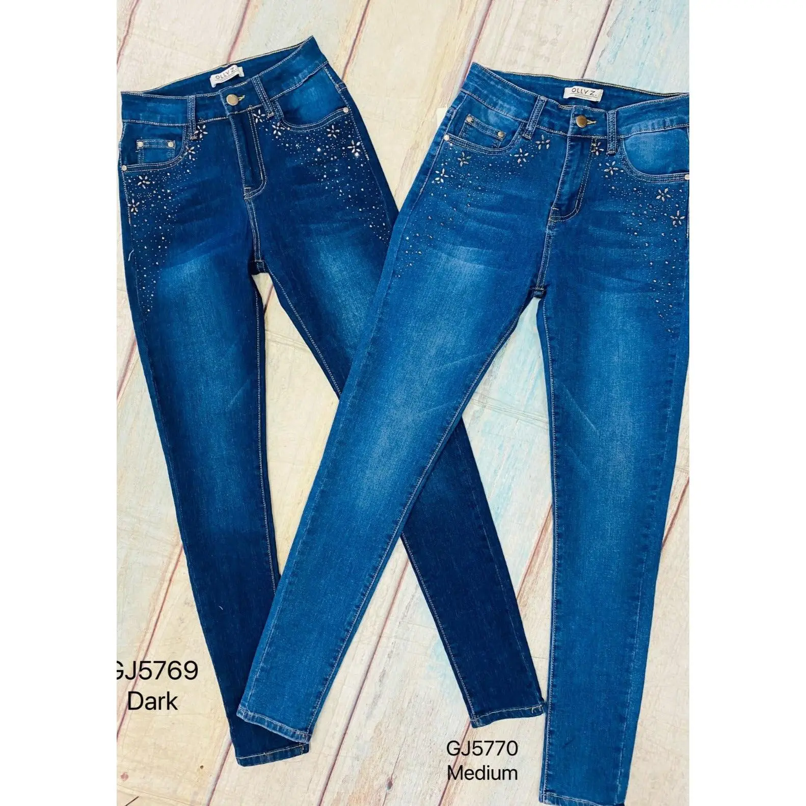 Flower Rhinestones  - High Waist Vinizbena Jeans GJ5770-B18