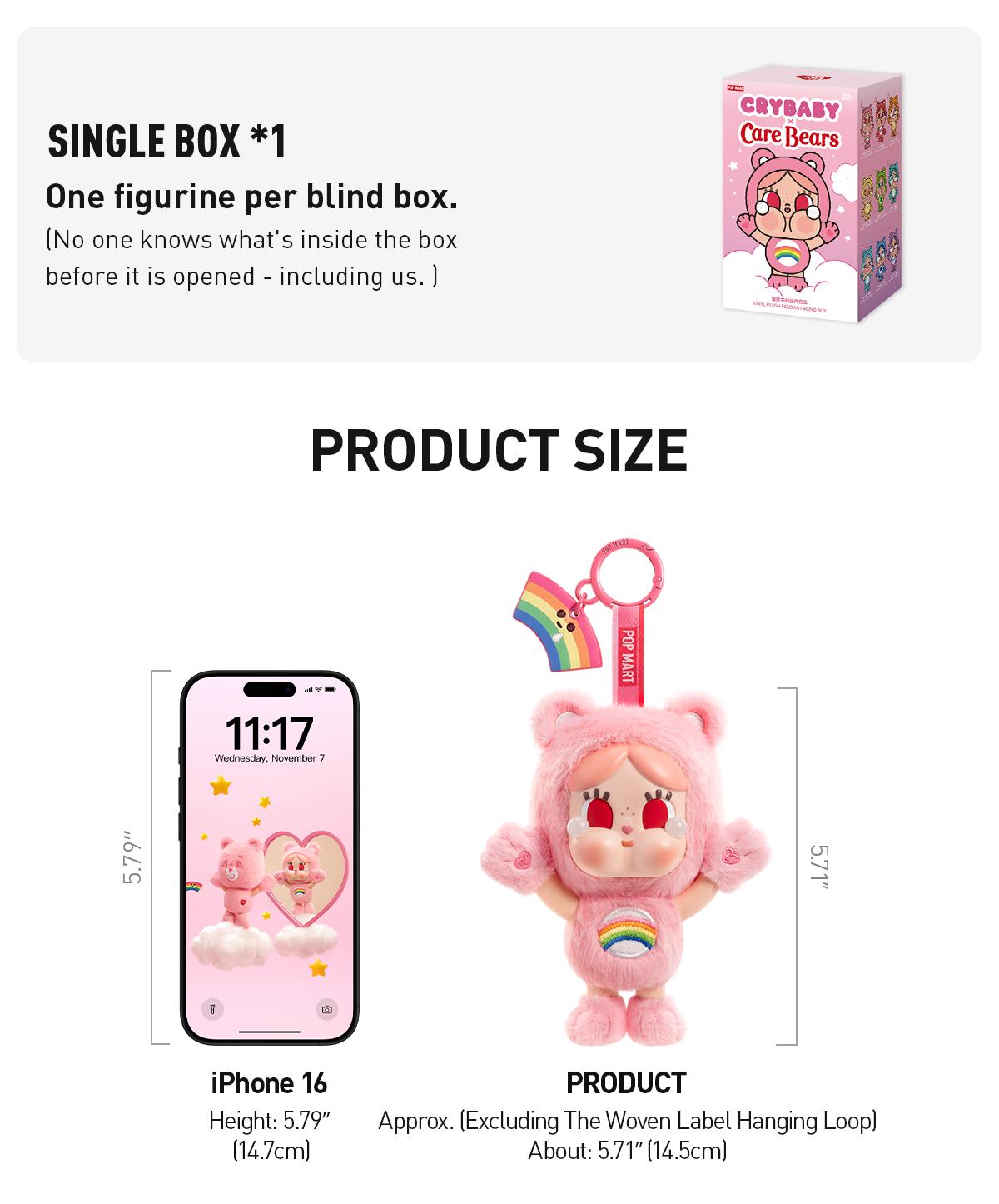 [POP NOW] POP MART CRYBABY × Care Bears Series-Vinyl Plush Pendant Blind Box Keychain Mystery Gift