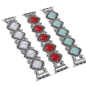 Vintage Fake Turquoise Inlaid Beaded Watch Band, 1 Count Fashionable Smart Watch Band Compatible With iWatch Series 38mm 40mm 41mm 42mm 44mm 45mm 49mm