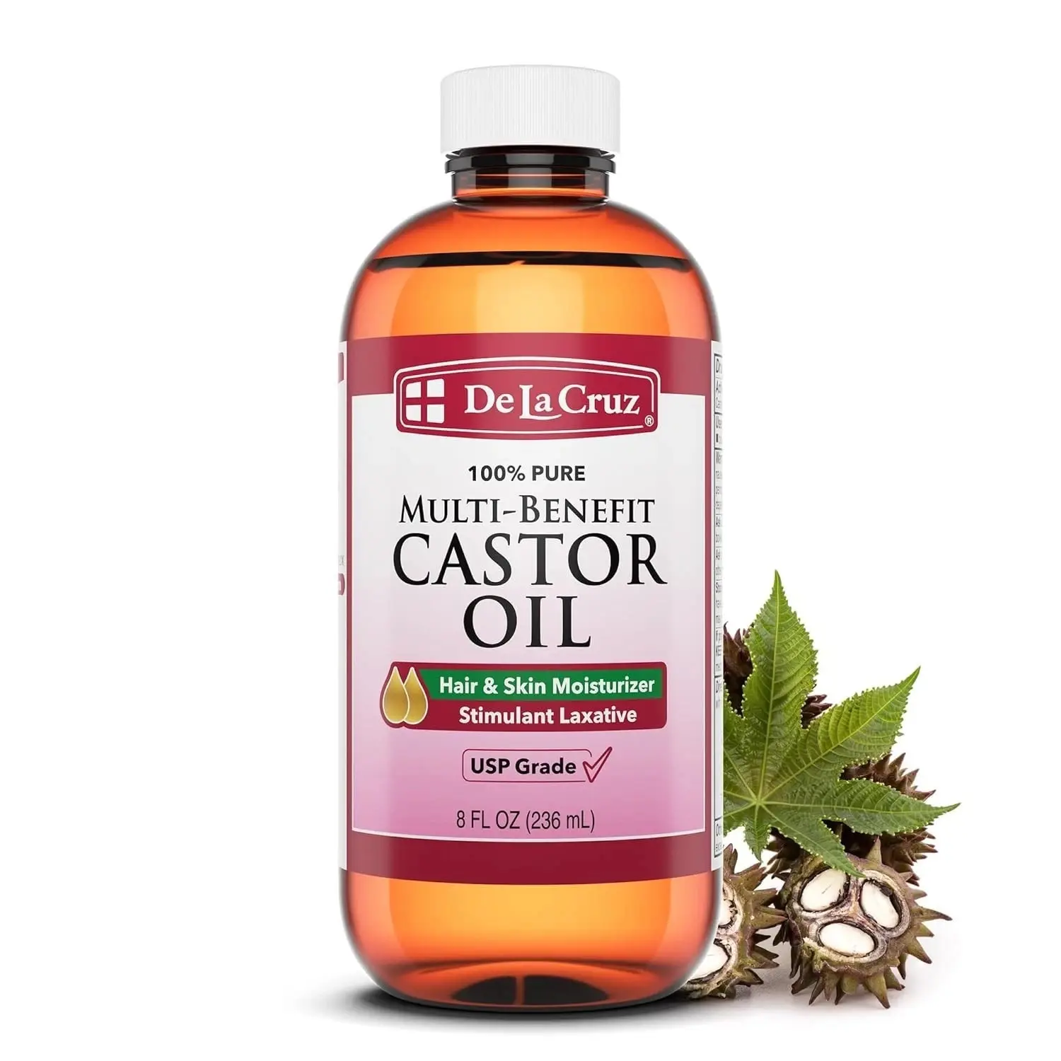 Pure Castor Oil USP Grade - 8 FL OZ Treatment Body Oils, High in Ricinoleic Acid, Moisturizer to Hydrate Hair & Skin, Apply Topically for Hair Roots/Ends, Eyebrows, Lips, Natural Laxative, Beauty Expert Recommended, Nourishing