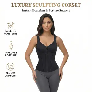Women Colombianas Waist Trainer Vest Bust Shaper Corset Shapewear Sleeveless Top Adjustable Straps Double Layer Tummy Control Built In Bra Sweat Workout Postpartum Fajas Reductoras Zipper Hook