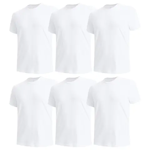 BAMBOO COOL Men's Classic Crew Neck Undershirts 6-Pack, Soft Durable Fabric Stands Up to Wear, Tagless Short Sleeve, Snug Elastic Sleeves, Moisture-Wicking, Breathable, Oversized Loose-Fit Plain XXL Menswear Casual Sweat Tops