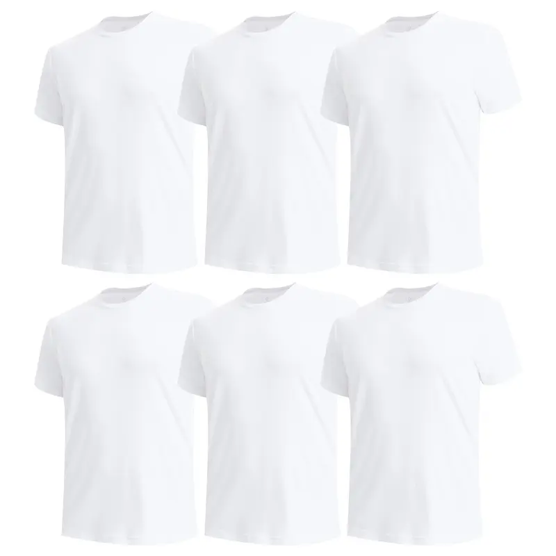BAMBOO COOL Men's Classic Crew Neck Undershirts 6-Pack, Soft Durable Fabric Stands Up to Wear, Tagless Short Sleeve, Snug Elastic Sleeves, Moisture-Wicking, Breathable, Oversized Loose-Fit Plain XXL Menswear Casual Sweat Tops