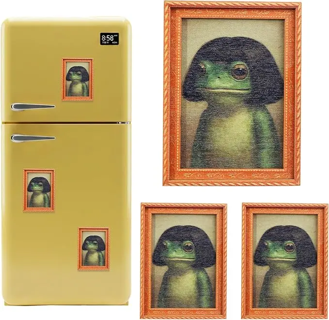 Funny Green Frog Square Magnetic Photo Frame Refrigerator Magnet - Home Decor, Kitchen Artwork Gift