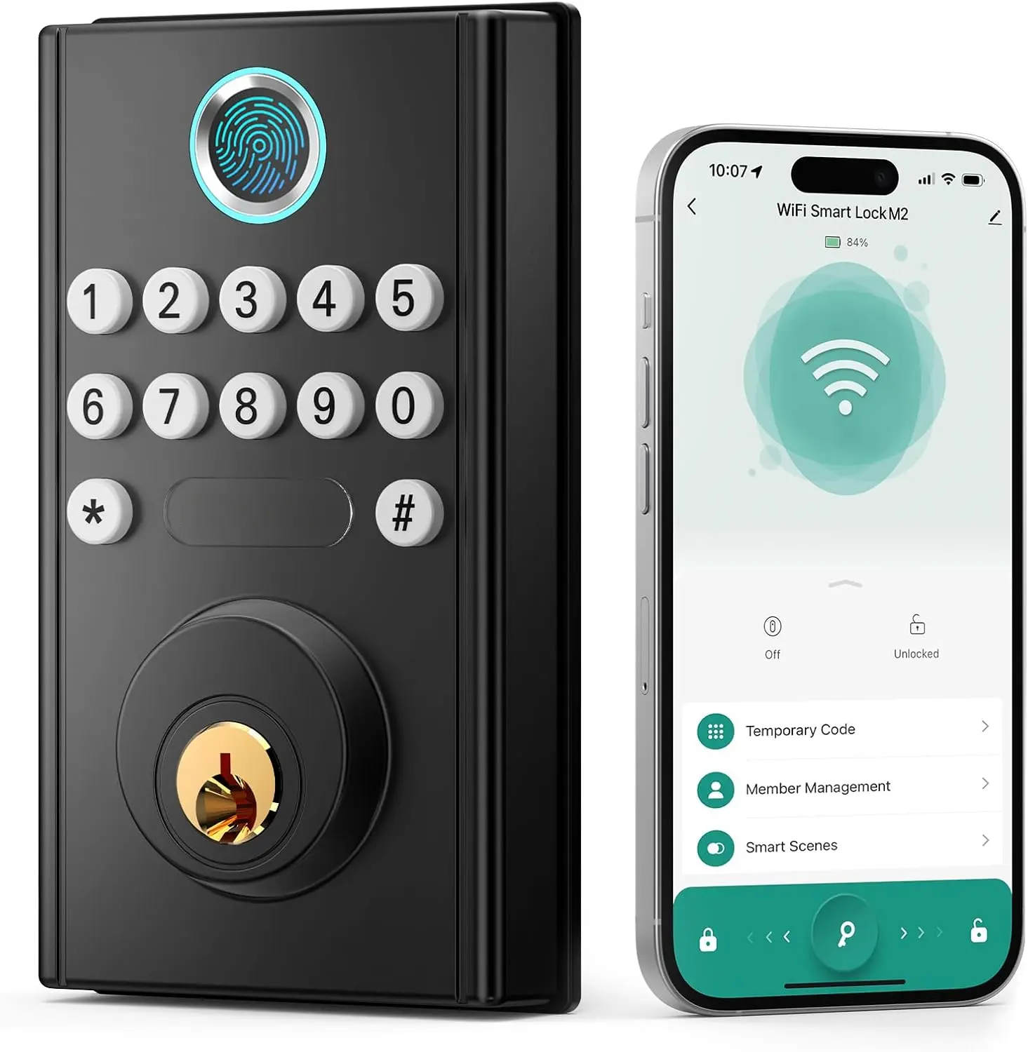 Smart WiFi Deadbolt Lock - Fingerprint Keyless Entry, Digital Keypad, Bluetooth Auto Lock, Electronic Access Control