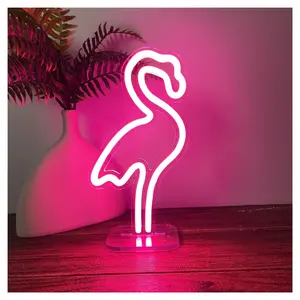 Sign Illuminated Flamingo Table Lamp,USB Neon Light For Store Home Bedroom Decor Night Light 15cmx27cm