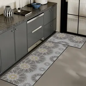 Silica Gel Kitchen Mat Set, Light Base with Dark Lines, Warm Dots, Non-Slip, Easy Care, Comfortable Footing, Versatile Use