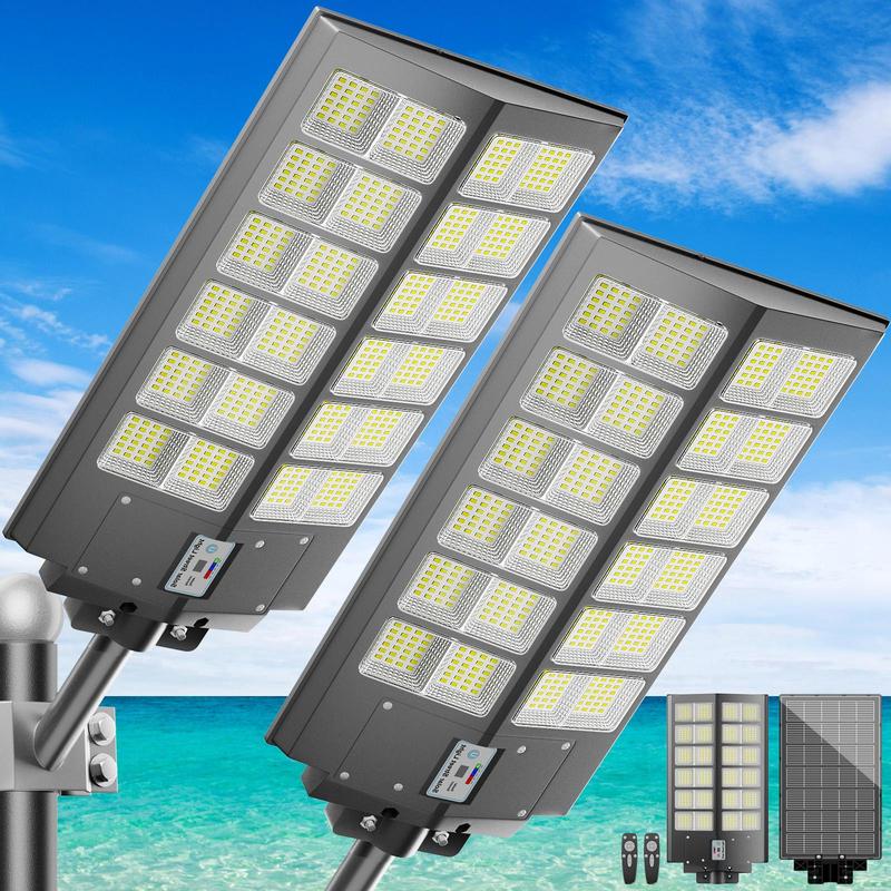 2-Pack Pro Large Solar Street Lights Outdoor IP67 Waterproof with Motion Sensor & 3 Lighting Modes for Yard Driveway Parking