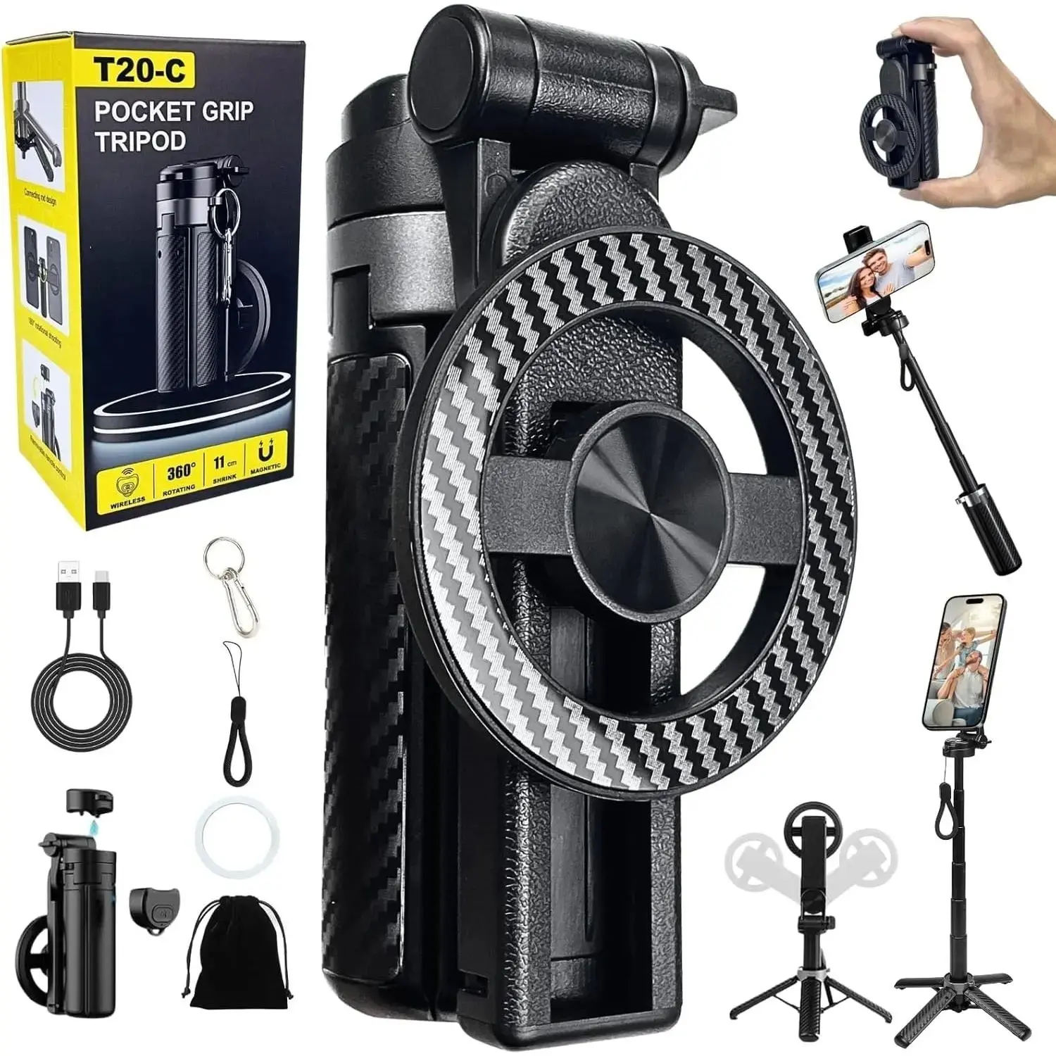 Four-In-One Multifunctional 360 Degree Rotating Magnetic Selfie Stick Tripod Stabilizer, Portable Extendable Design, Wireless Remote Control Included, Smartphone Camera Accessories