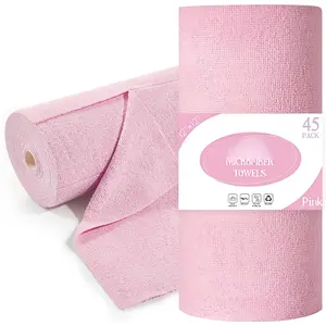 Microfiber Cleaning Cloth Roll 45 Pack, 12''x12"  Paper Towels,   Microfiber Towels, Ultra Absorbent, All-Purpose Washable Cleaning Rags for Kitchen, Window, , Shop (Pink)