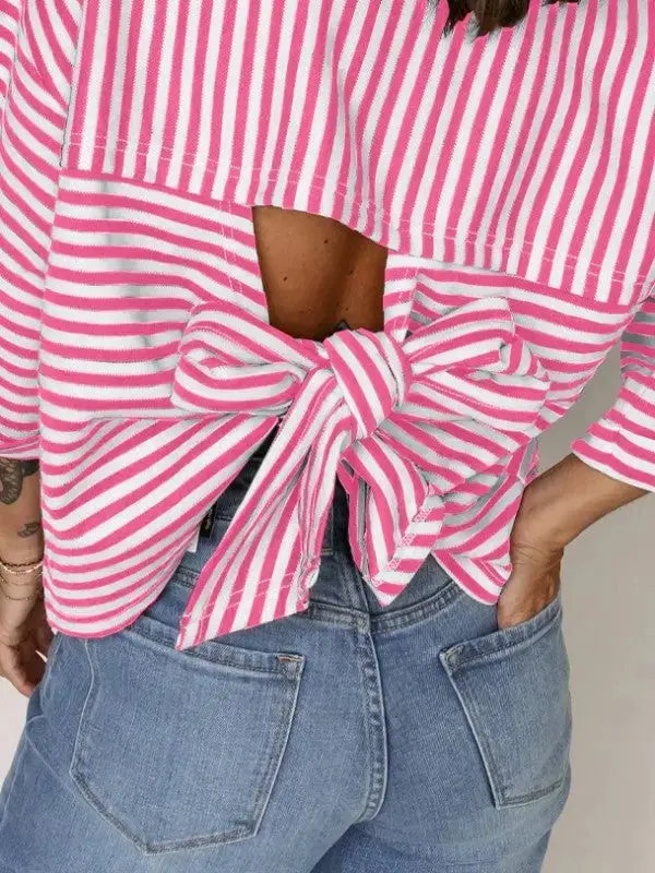 Cotton Pink Stripe backless t shirt