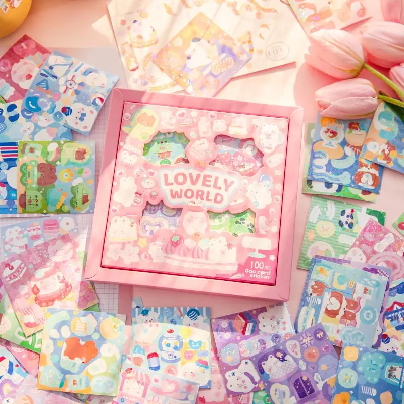 100pcs/box Cartoon Animal Pattern Sticker, Cute Decorative Sticker for DIY Craft, Gifts for Kids Students