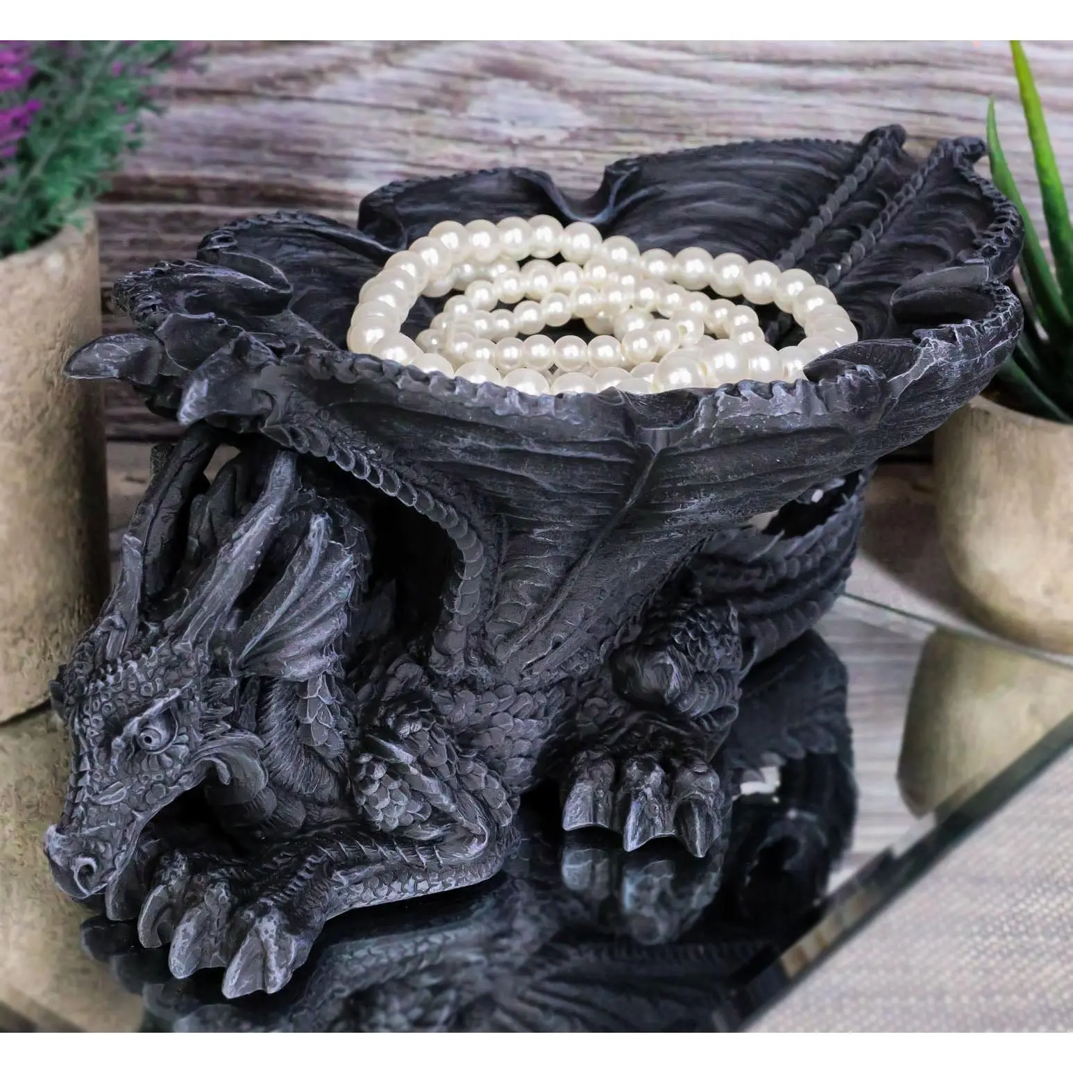 Handcrafted Medieval Fantasy Large Crouching Dragon Ashtray Figurine with Celtic Knotwork, 3.5" Tall 5.5" Wide 8.25" Long Home Decor Statue, Ideal Handmade Home Supplies Gift