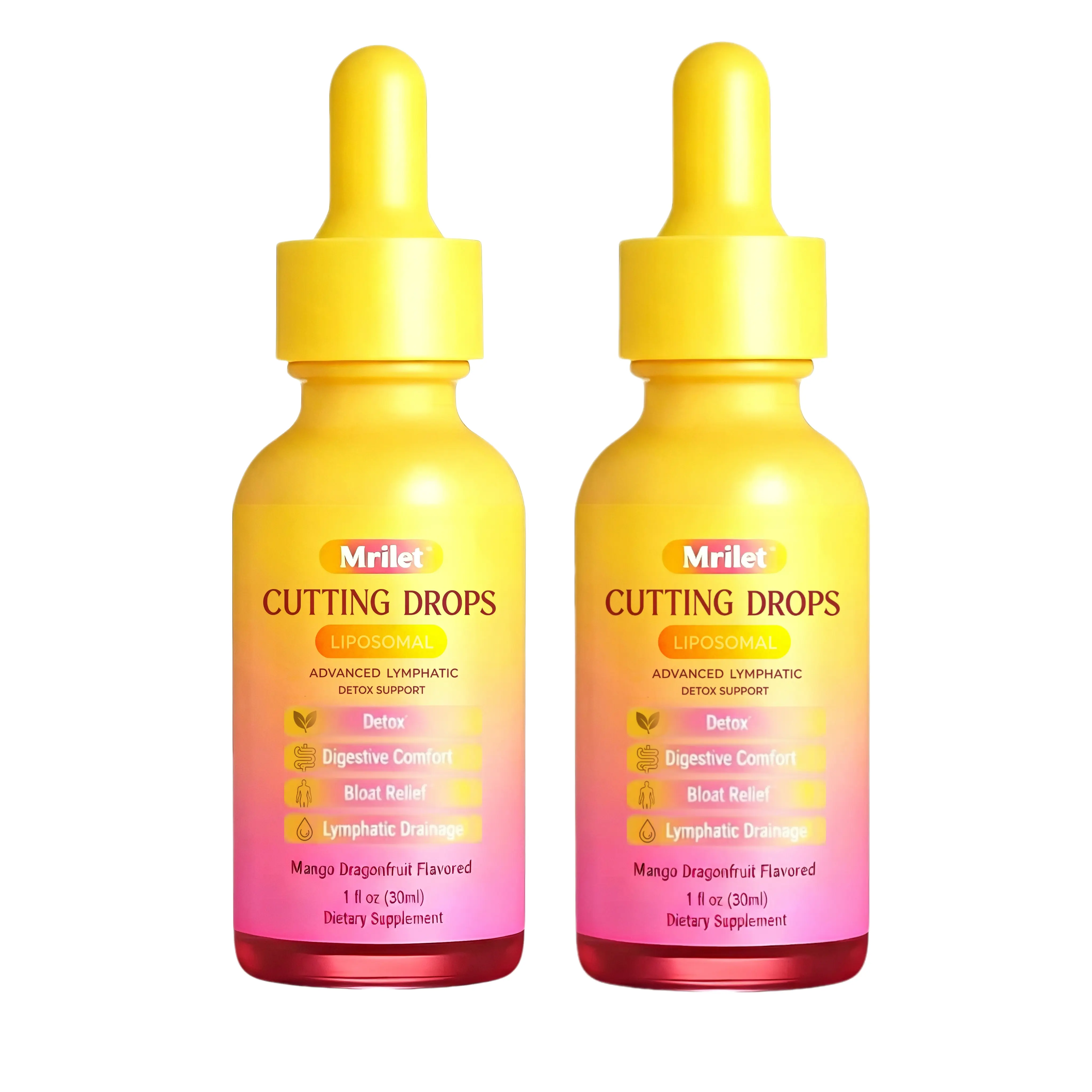 Mrilet Natural Cutting Drops - Lymphatic Drainage Supplement with Dandelion, Cleavers, Burdock, Elderberry - Bloat Relief, Digestive Comfort - Mango Dragonfruit Flavor, 30 Servings
