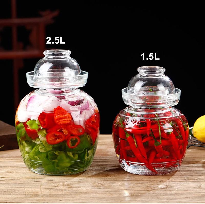 1.5L Glass Jar with Lid Fermentation Jar, Traditional Fermenting Kit Crock with Water Seal Airlock Lid, Pickle Jar for Pickles Kimchi, Sauerkraut,  Brewing Kombucha