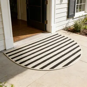 Half-Circular Striped Outdoor Welcome Rug, Easy Clean Washable Carpet, Minimalist Style for Home Decor, Hotel Lobby, Bathroom, Corridor
