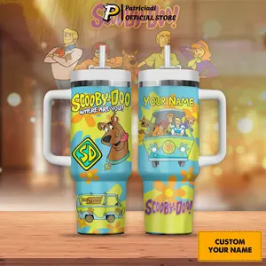 Personalized Custom Name Scooby Doo Retro Cartoon Style Tumbler 20oz-40oz Stainless Steel, Double Wall Insulated, With Handle & Straw – Funny Gift for Scooby Doo Lovers & Fans