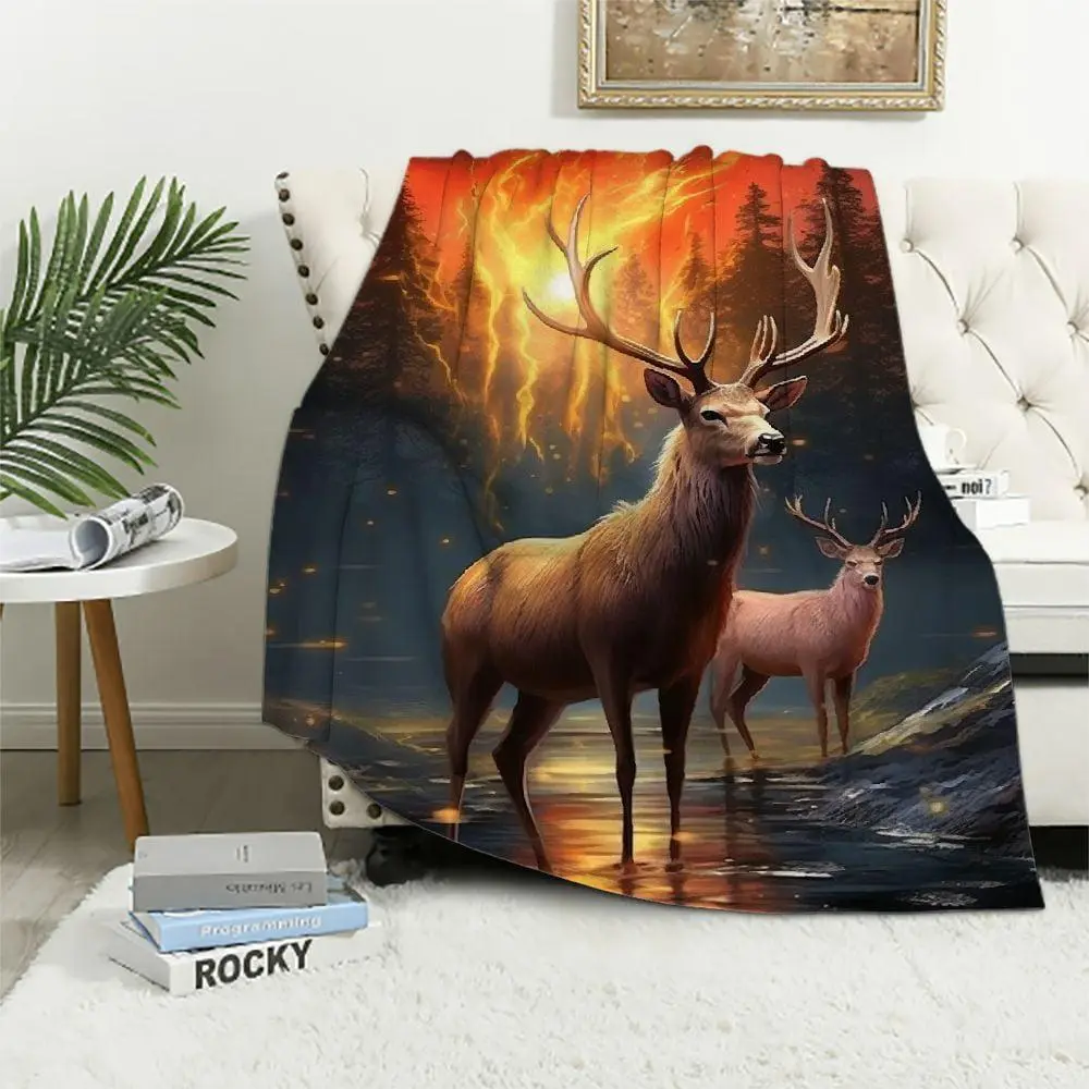Deer Throw Blanket,Wildlife Throw Blanket, Cabin Decor Woodland Blanket for Bedroom Sofa Couch Gift for Hunting Lover Deer Hunting Blanket Decor