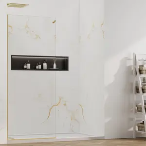 Shower Screen 32" x 76" Half Frameless Shower Wall Panel, Tempered Glass 3/8 inch, Easy to clean Coating, Fixed Glass Shower Door with Hardware (Matte Black) Curtain