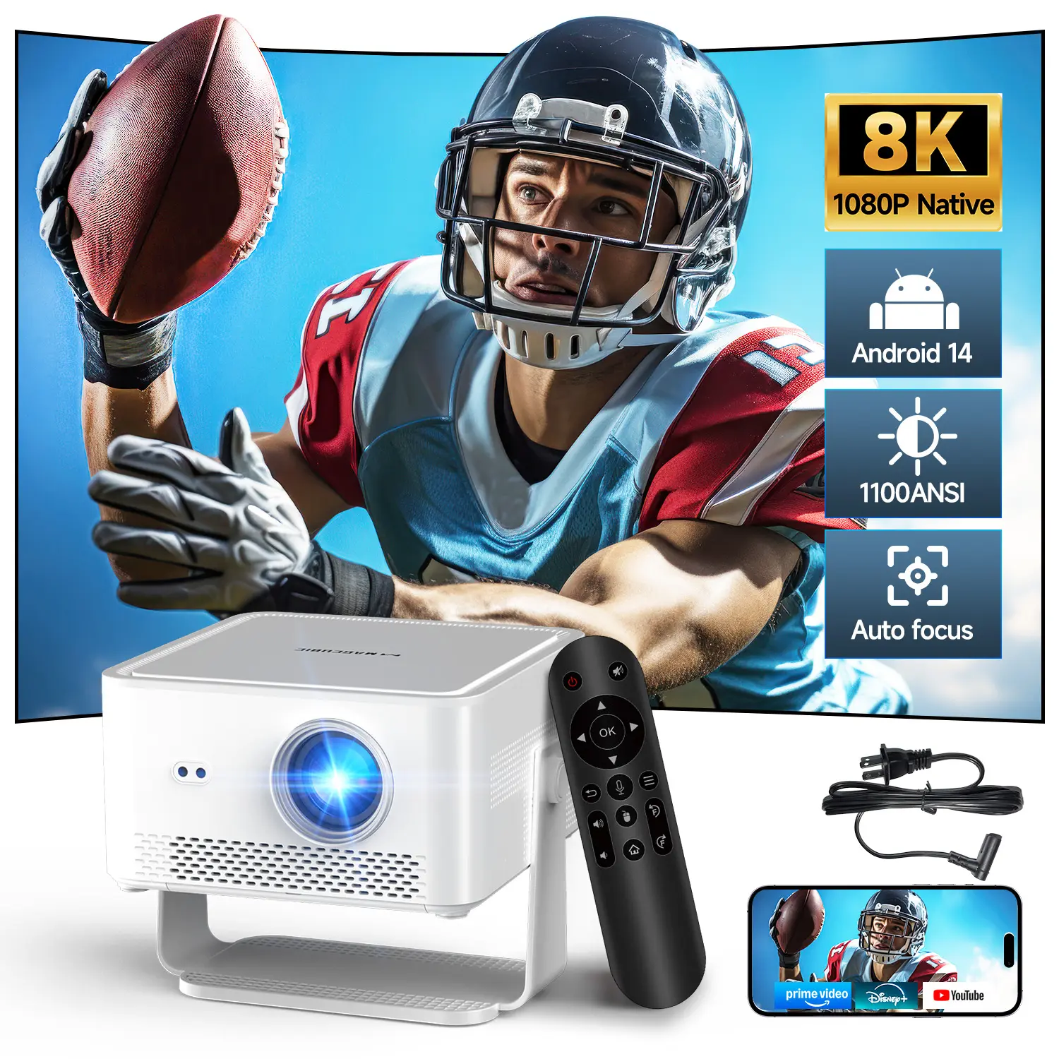 Magcubic HY450Max Projector 1100ANSI 12W Speaker HDR10+ 8K Decode Auto Focus Android 14.0 Dual WiFi6 BT5.4 Fully Automatic Keystone 1.0:1 Throw Ratio Screen Recognize & Automatic Obstacle Avoidance Home Cinema, Movie, Audio #SummerWins #DealsForYouDays su