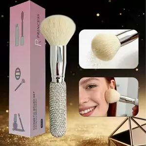 Rose Princess New Luxury Diamond Foundation Brush, Multi-Function Powder/contour Brush, Sparkling Handle, Smooth Application, Natural Wood Handle