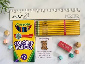Personalized School Supply Pack - Customized Pencils, Ruler, Eraser, Colored Pencils, and Pocket Hug