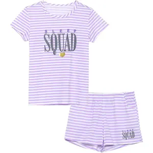 L-NG006 Summer Pajamas for Girls – Stripe & Glittering Heart PJS Pal Cute Jammies Set Big Kids Size 4T-18