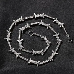 18K Gold Vacuum Plated Copper with 5A+ Sri Lanka Zircon Barbed Wire Thorn Necklace Miami Italy Mexico & Micro Inspired for Women & Men Luxury Jewelry,Daily Wear,Casual Fashion,Gift Idea,Chicano,Classic,Hip Hop,Simple,Sporty Style