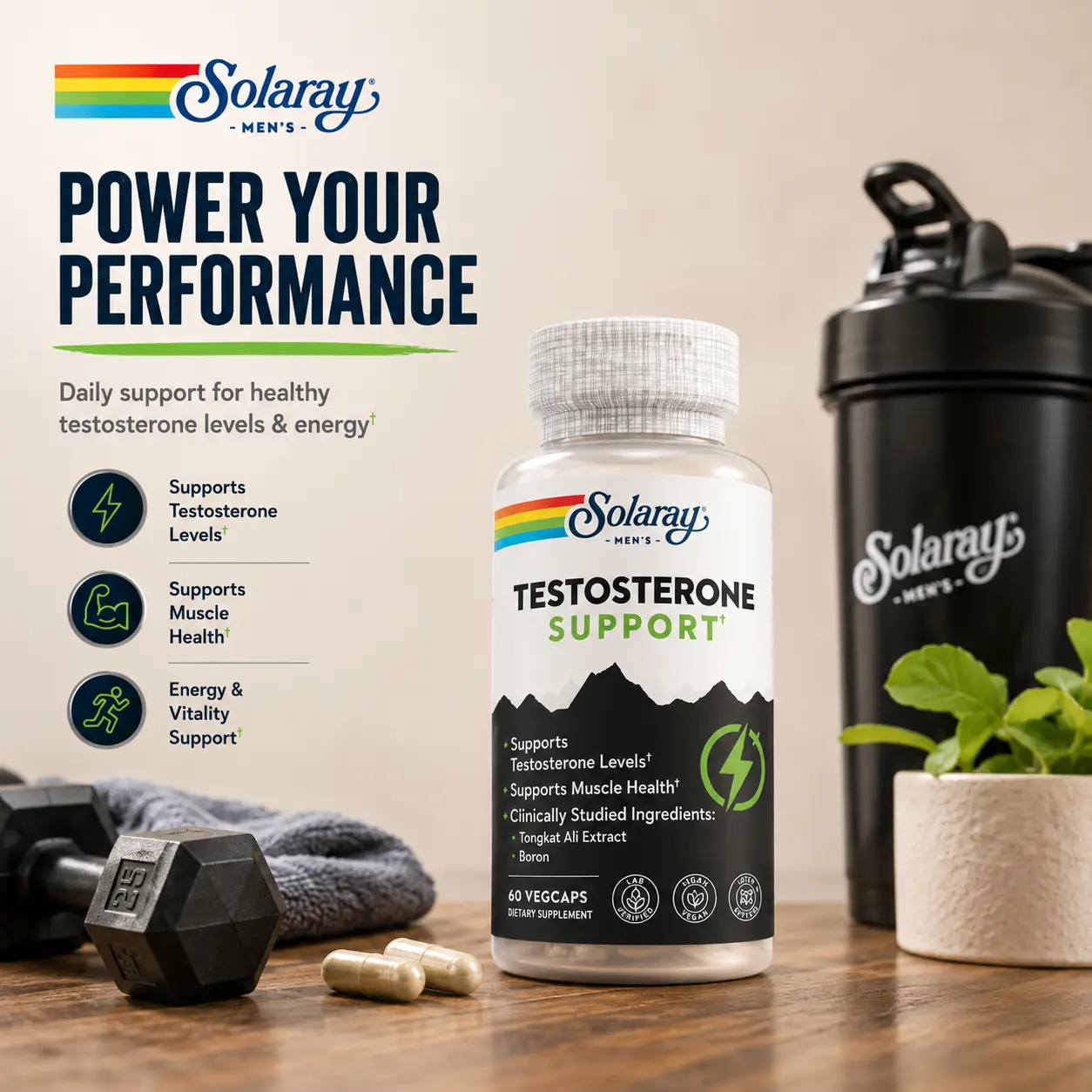 Solaray Testosterone Support for Men — Tesnor + Tongkat Ali + Zinc — Daily Vitality Stack Solaray Testosterone Support for Men — Tesnor + Tongkat Ali + Zinc — Daily Vitality Stack