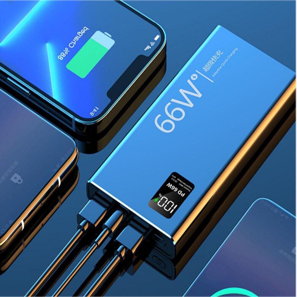 66W Power Bank Portable Super Fast Charger External Battery PD 20W 3USB Large Capacity Mobile Power Supply