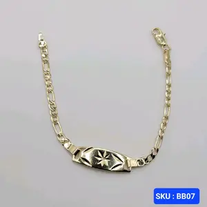 Baby Bracelet ID Star Figaro Chain Laminated-Gold 6 Inches Adjustable Jewelry Classic Elegant Design