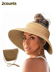 2pcs Beach Straw Bag Set, Outdoor Sun Hat, Crossbody Basket Bag, Multifunctional Handbag, Summer Travel Gift, Fashion Accessory, Outdoor Headwear