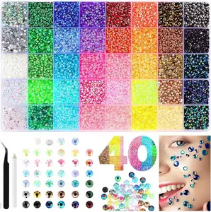 40 Grids Resin Jelly Rhinestonesfor Crafting Bedazzling, 3mm Multicolor Resin Flatback Gems forDiamond Art, Clothing ClothesTumblers Shoes Nails, Flat Back Mixed ColorBulk Bedazzler Kit Jewels with Gifted Tools and tweezers Shimmer Colorful diamond phone