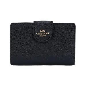 COACH Leather Card Wallet with Corner Zip and Snap Closure for Women