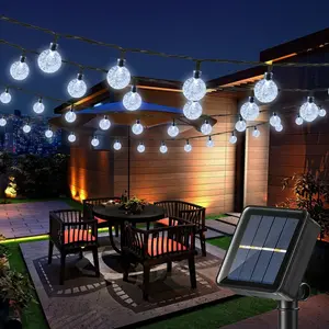 No Outlet Needed! Crystal Ball(White Light)! 39ft Auto-On Solar String Lights. Waterproof & Easy to Hang for Fence, Pergola, Balcony.