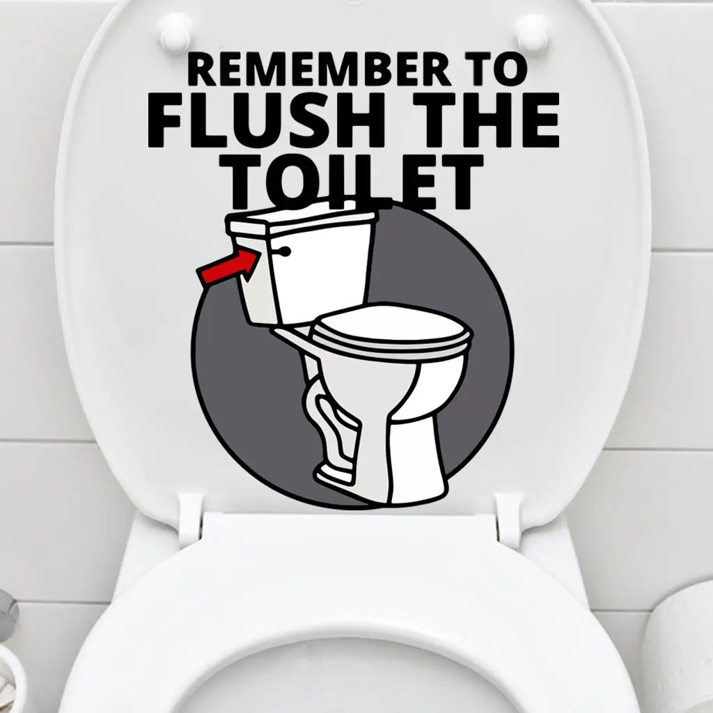 1pc "Remember to flush the toilet" prompt text toilet sticker, very suitable for background wall decoration such as bathrooms, cabinets, bathrooms, seasonal home decoration, fun decoration, Bathroom Decor Supplies, Bathroom Decorations