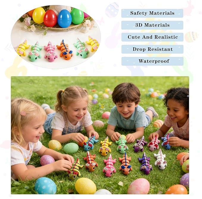 12 Pack Axolotl Easter Eggs – Prefilled Easter Eggs with Mini 3D Fidget Animal Toys, Easter Basket Essentials