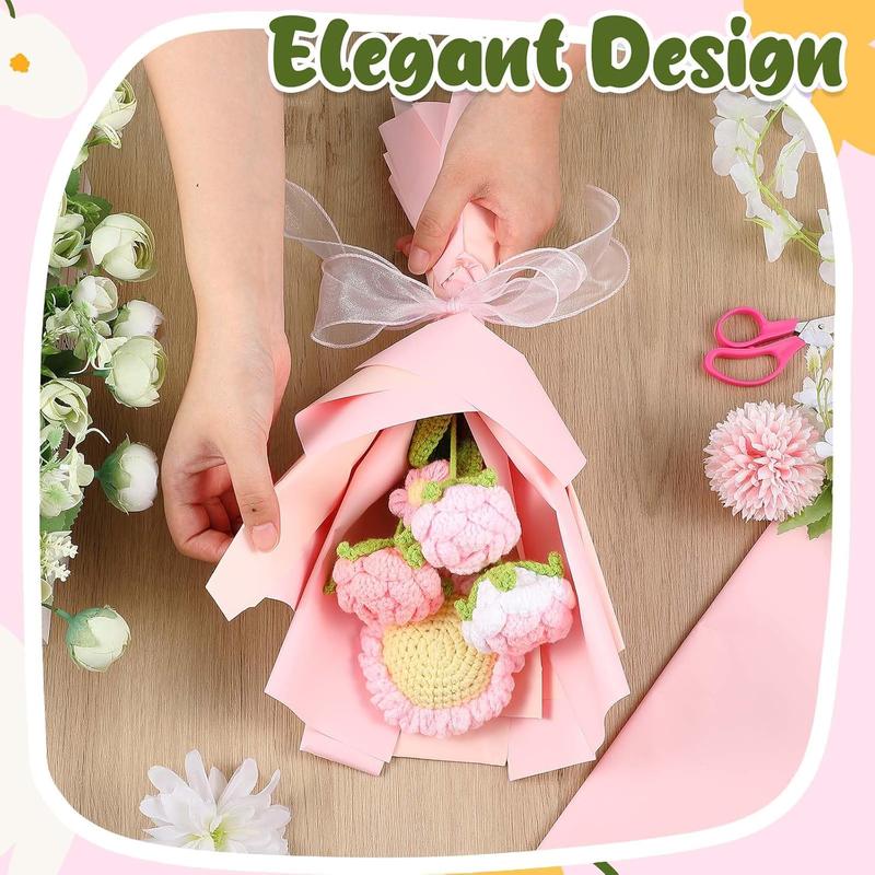 27 count Crochet Flower Bouquet , Hand Knitted Flower Bouquet Crochet Roses Sunflowers Daisies for Mom Grandma Nana Teacher Friend Women Birthday,  School (Gorgeous,Pink Series)