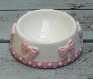 Precious Pink, Whimsical, Pink Bow Ceramic Bowl, Dog Bowl, Cat Bowl, Pet Bowl, Pet Feeder, Posh Pet Bowl, Breast Cancer Awareness