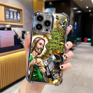 St. Jude Pattern Shockproof Phone Case For iPhone 17/16/15/14/13 Pro Max Plus Electroplating luxury transparent four corner anti drop and shockproof phone case 299