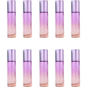 10 Packs 10ml Gradient Color Essential Oil Roller Bottles,Thick Glass Empty Refillable Roll  Bottles with Stainless Steel Roller Balls for Travel,,Perfume, Essential Oil ()