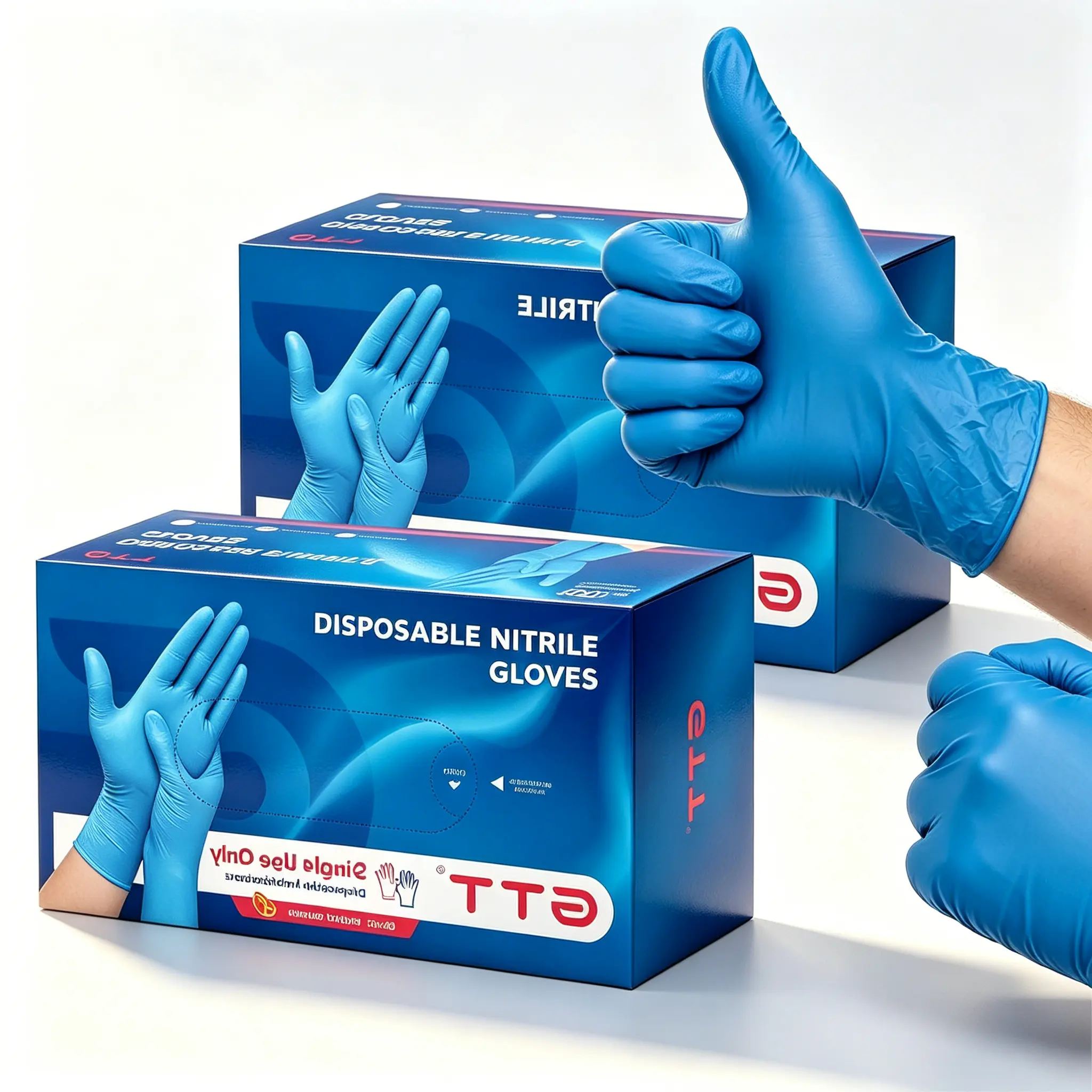 GTT Blue Nitrile Disposable Gloves, 200 PCS, Latex & Powder-Free, 5.5 Mil Thick, Allergy-Free, Comfortable, Touchscreen Textured Fingertips, Food Grade, Multi-Use for Cleaning, Painting, Evening Home Repair