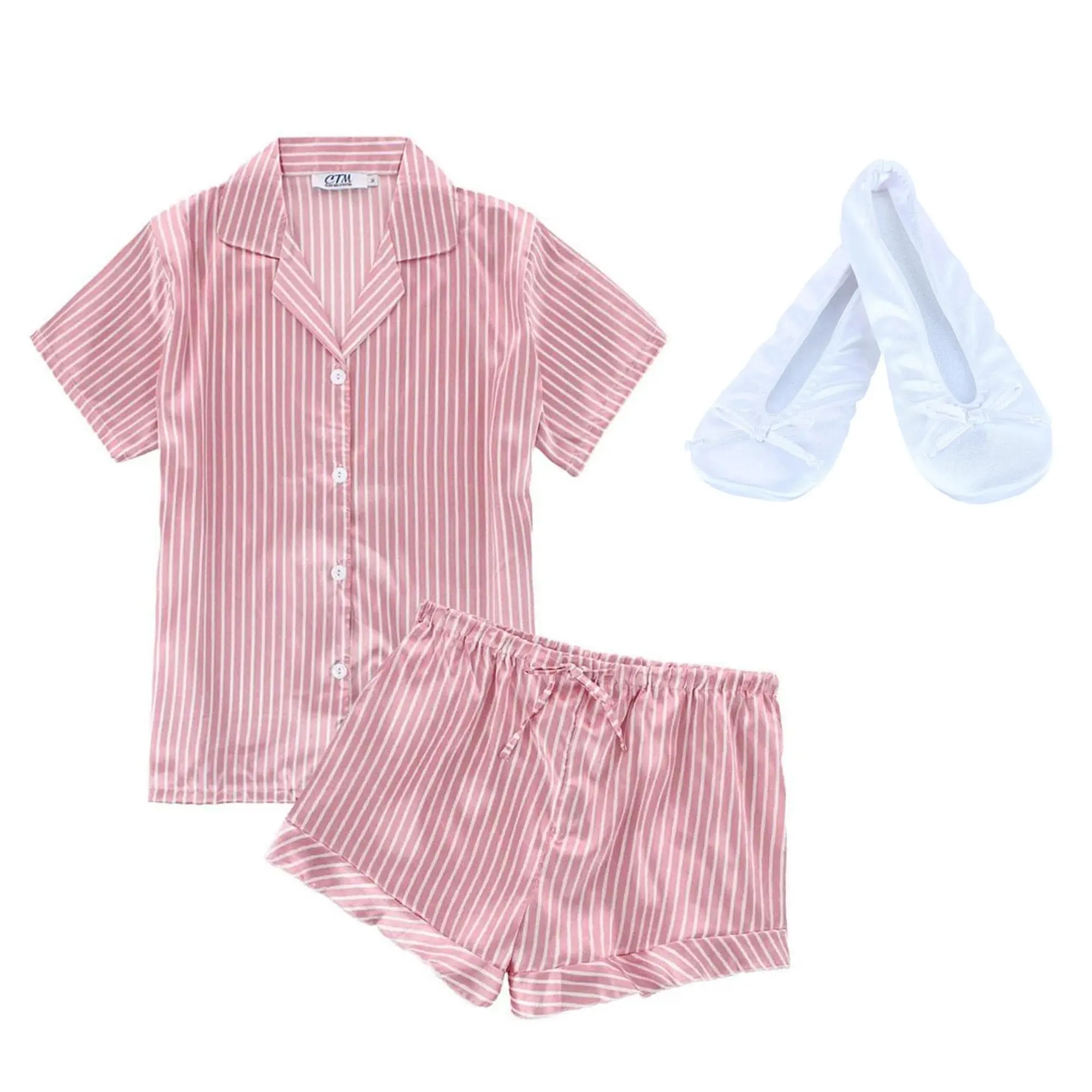 Women's Striped Satin Nightwear, Smooth, Lightweight Button-Down 2-Piece Set for Everyday Wear with Matching Slippers, Elegance, Top, Elastic, Casual, Breathable, Silky, Pants, Style, Shortsleeve, Soft, Elegant