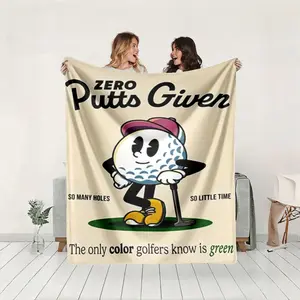 1 piece Zero-putt golf fun illustration and green environmental protection concept themed flannel blanket - Modern-style all-season flannel blanket, suitable for sofas and beds, super soft and comfortable, digital print design, 100% polyester