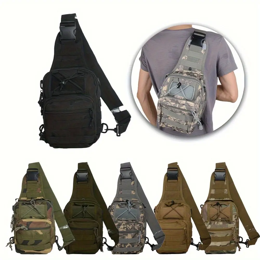 Outdoor sports tactical backpack with adjustable shoulder straps, military fan style large-capacity crossbody bag, Oxford chest bag bag, camping, hiking, mountaineering, fishing, men and women daily commuting carry Durable Molle Bag