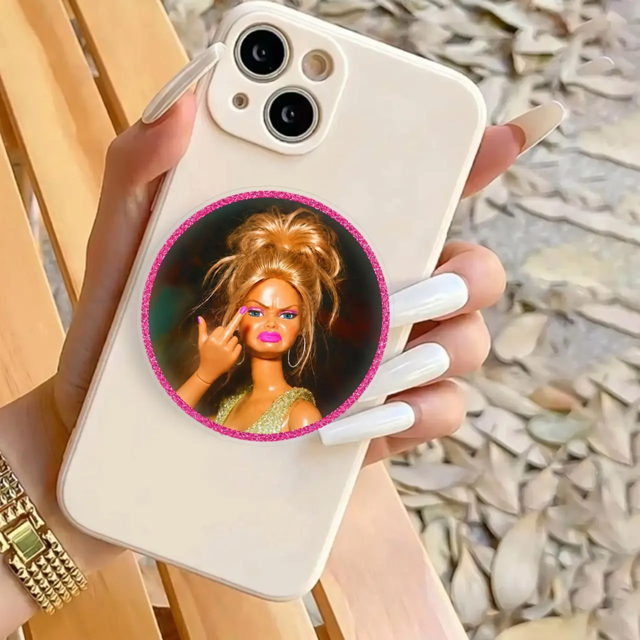 Disgusted Doll Face MagSafe Phone Grip, Retro Pop Culture Accessory
