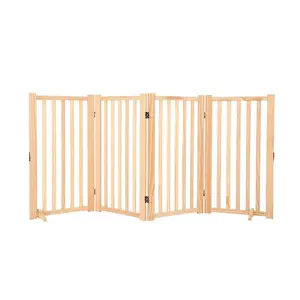 Wooden Freestanding Dog Gates for The House,Doorways, Stairs,Dog Gate Indoor, Step-Over Safety Pet Gate,Paint-Free,Solid Hardwood, 4 Panel H:36”