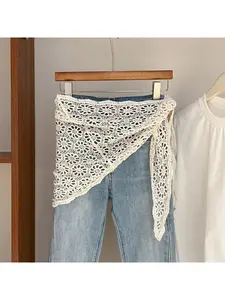 Lace Crochet Hollow Triangular Scarf Women's Summer Thin Versatile Literary Stacking Butt Curtain Decoration Small Shawl